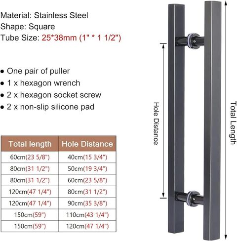 Sliding Barn Door Handle Push Pull Bar Handle Including All Install Fitting, Double Sided H Shape Round Door Handle(Black,150cm(59")*120cm) in Saudi Arabia