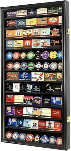 DisplayGifts Matchbook Display Case Case Cabinet Poker Chip Display Case حامل لحمل صناديق الكتب المتطابقة أو رقائق بوكر الكازينو التذكارية - باب قابل للقفل للحماية من الأشعة فوق البنفسجية in Kuwait