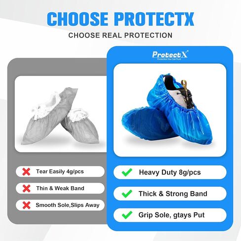 ProtectX Heavy Duty Disposable Shoe Covers Waterproof Non-Slip, Extra Large 17.7"x6.7", Thick 0.3 Oz Blue CPE Booties Cover, Fit up to Men's 14 US Size, 50 Packs, 25 Pairs in Kuwait