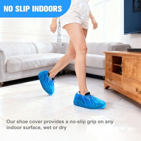 ProtectX Heavy Duty Disposable Shoe Covers Waterproof Non-Slip, Extra Large 17.7"x6.7", Thick 0.3 Oz Blue CPE Booties Cover, Fit up to Men's 14 US Size, 50 Packs, 25 Pairs in Kuwait