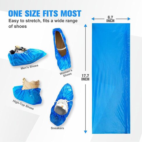 ProtectX Heavy Duty Disposable Shoe Covers Waterproof Non-Slip, Extra Large 17.7"x6.7", Thick 0.3 Oz Blue CPE Booties Cover, Fit up to Men's 14 US Size, 50 Packs, 25 Pairs in Kuwait