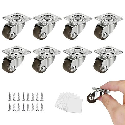 Mini Caster Wheels 0.5 Inch Low Profile Swivel Small Casters, Steel Top Plate Self Adhesive Little Rubber Rolling Wheels for Furniture, Small Appliances, Toy Cart Storage Box & Bins 8 Pack in Saudi Arabia