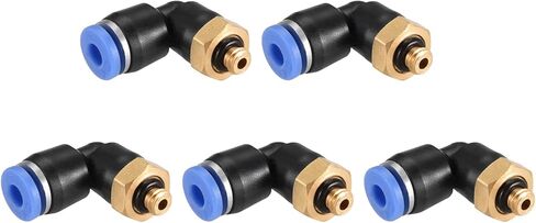 M METERXITY 5 Pack 90 Degree Elbow Push to Connect Air Hose Fittings, for Transporting Air Water, Apply to Industry (5/32" Tube OD x M5 Male Thread, Black Blue) in Saudi Arabia