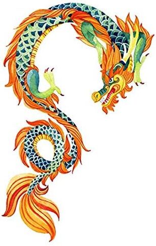 Chinese Asian Orange Blue Painted Dragon Vinyl Decal Bumper Sticker (4" Tall) in Saudi Arabia
