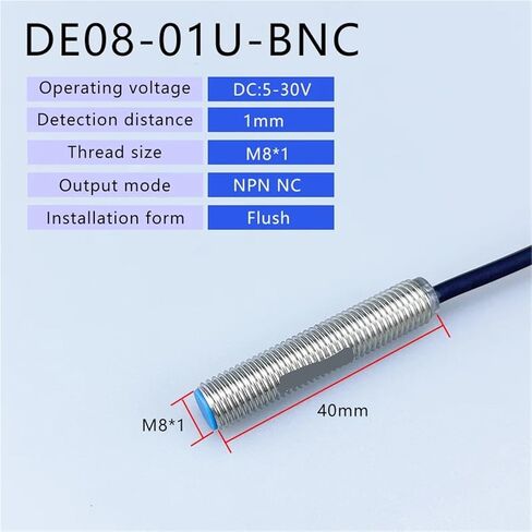 Detect Inductive Proximity Switch Sensor, M8 Series Sensing Distance 2mm 4mm 8mm, Non-Flush Flush 6-36V, 1pc(DE08-01U-BNC) in Saudi Arabia