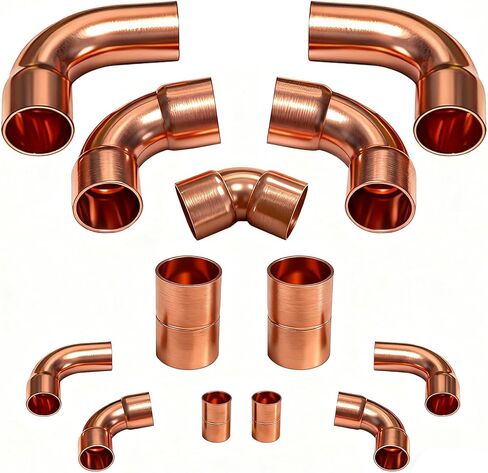 3/8 & 7/8 HVAC Copper Fittings Kit, Lines Set Fitting Kit for AC with Copper pipe Coupling & Elbow, Air Conditioning Refrigeration Liquid & Suction Lines Tubing Pipes for Central/Split A/C systems in Saudi Arabia