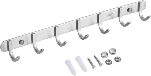Coat Hook Hanger Wall Mounted 17-Inch Towel Hook Rack with 7 Hooks, Easy Installation Rail for Bedroom, Bathroom, Foyer, Hallway, Office, Rust and Water Proof (Stainless Steel Brushed Nickel) in Saudi Arabia