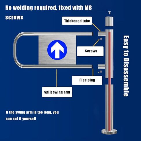 بوابة متأرجحة أوتوماتيكية من الفولاذ المقاوم للصدأ لمحلات السوبر ماركت - جهاز دخول وخروج آمن، بوابة وصول للمشاة للمتاجر والمحلات التجارية (100 × 97 سم، فضي) in Kuwait