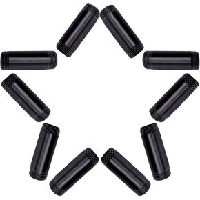 Litoexpe 1/2" × 2" أنبوب حديد مطلي باللون الأسود 10 قطع، حلمة أنابيب معدنية ملولبة بلمسة نهائية من الطلاء لنمط Steampunk الصناعي العتيق، والأثاث، وتزيين الرفوف in Kuwait