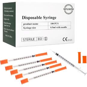 100-Pack 1ml Syringes with Needle 31G 5/16" (8mm) - Individually Wrapped U-100 1cc Dispensing Syringes for Lab & Pet Feeding - Fade-Resistant Scale in Saudi Arabia