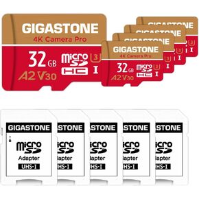 [استعادة بيانات مجانية لمدة 5 سنوات] بطاقة Gigastone 32 جيجابايت 5 عبوات Micro SD، كاميرا 4K Pro، فيديو UHD لـ GoPro، كاميرا الحركة، Wyze، DJI، Drone، R/W حتى 95/35 ميجابايت/ثانية بطاقة ذاكرة MicroSDXC UHS- أنا U3 A2 V30 in Kuwait