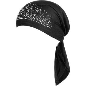 Headwear for Women, Pre-Tied Rhinestone Head Scarf Soft Rhinestone Beanie Headwraps for Women Black in Kuwait