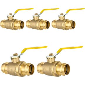 5-Pack Foskan 1" Copper Press Ball Valve with Yellow Handle, Quarter Turn with EPDM O-ring, Brass Full Port Shut-off Valve for Hot and Cold Water Application in Kuwait