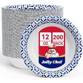JOLLY CHEF 12 oz Paper Bowls 200 Count, Soak-Proof, Heavy Duty Small Disposable Bowls Bulk for Snacks, Desserts, Breakfast, Lunch, and Party Use in Kuwait