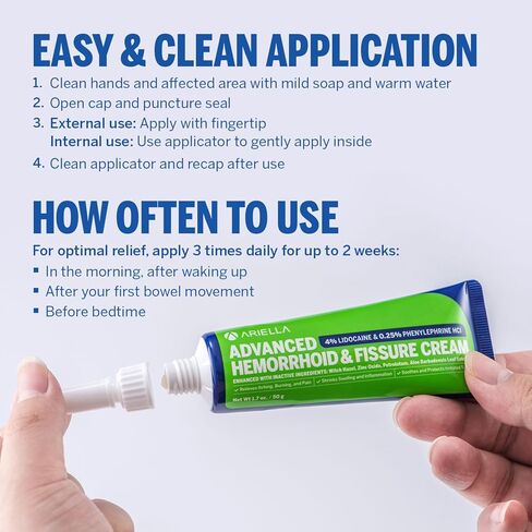 Hemorrhoid Treatment Fissure Lidocaine Cream: Advanced Numbing Ointment with Phenylephrine HCI - Fast Acting Natural Strength Soothing Relief of Pain Swelling Discomfort Itching (1.7 Oz, Witch Hazel) in Saudi Arabia