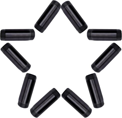 Litoexpe 1/2" × 2" Black Painted Iron Pipe 10 Pcs, Paint Finish Threaded Metal Pipe Nipple for DIY Steampunk Industrial Vintage Style, Furniture, Shelving Decoration in Saudi Arabia