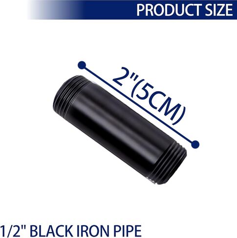 Litoexpe 1/2" × 2" Black Painted Iron Pipe 10 Pcs, Paint Finish Threaded Metal Pipe Nipple for DIY Steampunk Industrial Vintage Style, Furniture, Shelving Decoration in Saudi Arabia