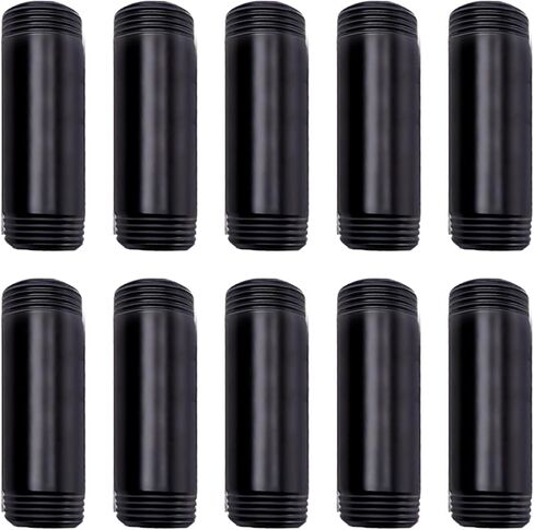 Litoexpe 1/2" × 2" Black Painted Iron Pipe 10 Pcs, Paint Finish Threaded Metal Pipe Nipple for DIY Steampunk Industrial Vintage Style, Furniture, Shelving Decoration in Saudi Arabia