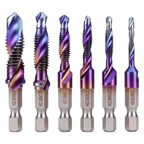 6 Pcs Combination Drill and Tap Bit Set Drills Taps Set Combination Drill Tap Bit Sets Metric(M3 - M10) for One-Step Drilling Tapping and Deburring in Saudi Arabia