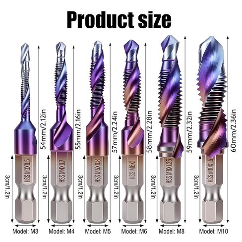 6 Pcs Combination Drill and Tap Bit Set Drills Taps Set Combination Drill Tap Bit Sets Metric(M3 - M10) for One-Step Drilling Tapping and Deburring in Saudi Arabia