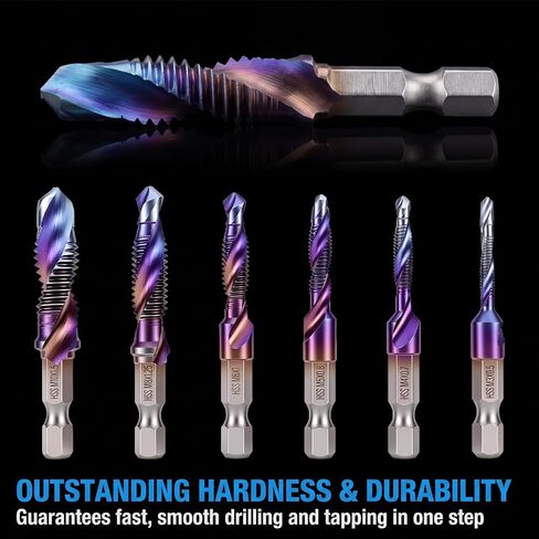 6 Pcs Combination Drill and Tap Bit Set Drills Taps Set Combination Drill Tap Bit Sets Metric(M3 - M10) for One-Step Drilling Tapping and Deburring in Saudi Arabia