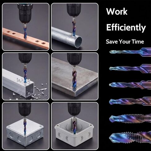 6 Pcs Combination Drill and Tap Bit Set Drills Taps Set Combination Drill Tap Bit Sets Metric(M3 - M10) for One-Step Drilling Tapping and Deburring in Saudi Arabia