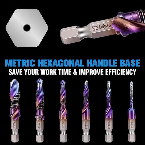 6 Pcs Combination Drill and Tap Bit Set Drills Taps Set Combination Drill Tap Bit Sets Metric(M3 - M10) for One-Step Drilling Tapping and Deburring in Saudi Arabia