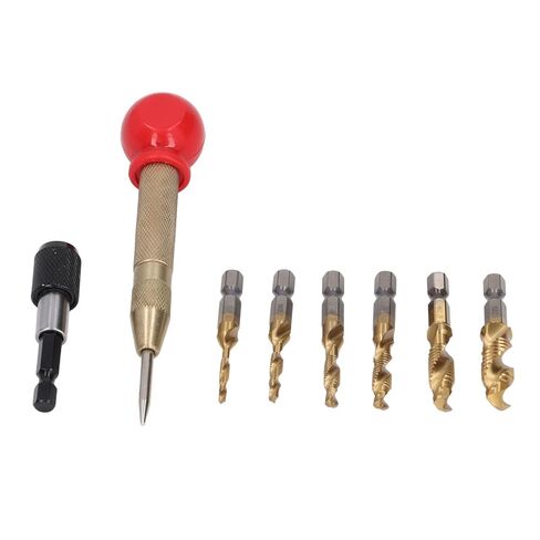 8PCS Drill Tap Set, Metric Combination Drill Tap Bit Set with Hex Shank, HSS Ti Coated for Wood Copper Aluminum Iron, Includes Quick Release Lever and Punch in Saudi Arabia
