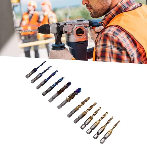 Combined Tap Drill Bit Set | 12Pcs HSS Metric Blue & Imperial Ti Plated | 1 / 4in Hex Shank for Drilling & Tapping | Saves Time on Soft Metals/Aluminum/Iron in Saudi Arabia