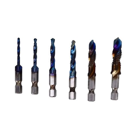 Combined Tap Drill Bit Set | 12Pcs HSS Metric Blue & Imperial Ti Plated | 1 / 4in Hex Shank for Drilling & Tapping | Saves Time on Soft Metals/Aluminum/Iron in Saudi Arabia