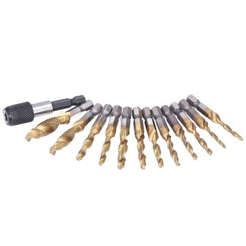 13Pcs Combination Drill Tap Set, High Speed Steel Plated Hex Shank Taps with for Metal Plastic, Metric and Imperial Sizes for DIY and Workshop Use in Saudi Arabia