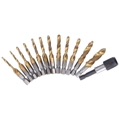 13Pcs Combination Drill Tap Set, High Speed Steel Plated Hex Shank Taps with for Metal Plastic, Metric and Imperial Sizes for DIY and Workshop Use in Saudi Arabia