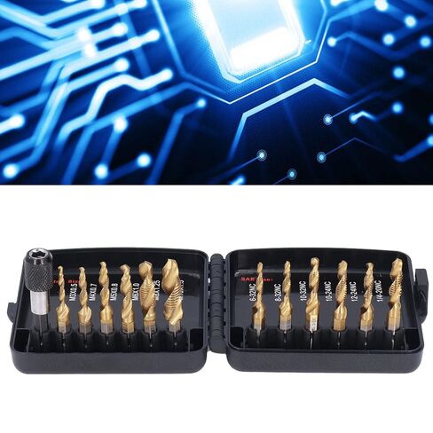 13Pcs Combination Drill Tap Set, High Speed Steel Plated Hex Shank Taps with for Metal Plastic, Metric and Imperial Sizes for DIY and Workshop Use in Saudi Arabia