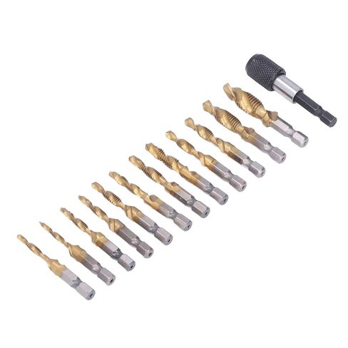 13Pcs Combination Drill Tap Set, High Speed Steel Plated Hex Shank Taps with for Metal Plastic, Metric and Imperial Sizes for DIY and Workshop Use in Saudi Arabia