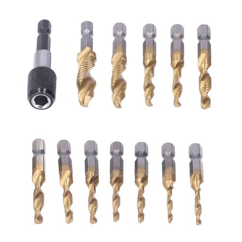 13Pcs Combination Drill Tap Set, High Speed Steel Plated Hex Shank Taps with for Metal Plastic, Metric and Imperial Sizes for DIY and Workshop Use in Saudi Arabia