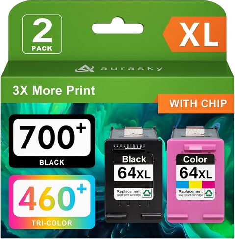 حزمة كومبو من خراطيش الحبر عالية الإنتاجية AURASKY 64XL لاستبدال HP Ink 64XL المتوافقة مع طابعات HP Envy Inspire 7855 7858 7155 7158 6255 Inspire 7955e 7255e Tango X Terra (1 أسود، 1 ثلاثي الألوان) in Saudi Arabia