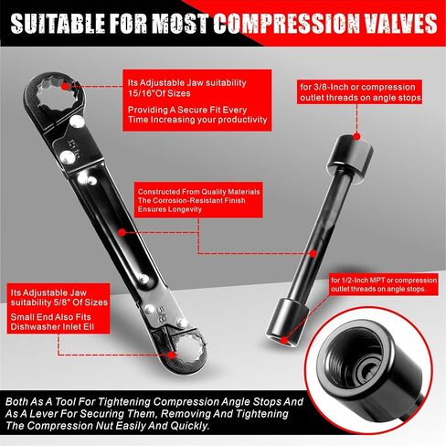 Plumbing Tools, Angle Stop Wrench Kit, Plumbing Wrench. New Compression Angle Stop and Removing the Compression Ring Professional Plumbing Toolset For Easy Angle Stop And Supply Nut Installation in Saudi Arabia