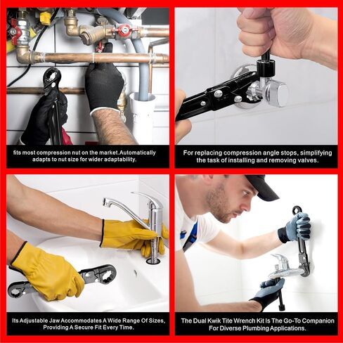 Plumbing Tools, Angle Stop Wrench Kit, Plumbing Wrench. New Compression Angle Stop and Removing the Compression Ring Professional Plumbing Toolset For Easy Angle Stop And Supply Nut Installation in Saudi Arabia