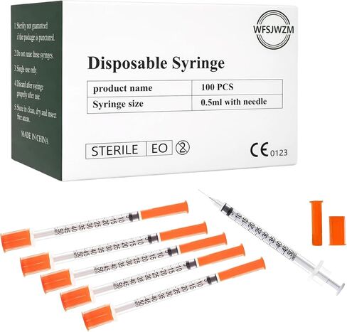 100-Pack 1ml Syringes with Needle 31G 5/16" (8mm) - Individually Wrapped U-100 1cc Dispensing Syringes for Lab & Pet Feeding - Fade-Resistant Scale in Saudi Arabia