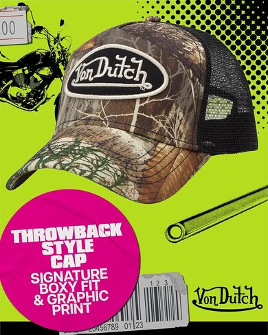 قبعة سائق الشاحنة Von Dutch للرجال والنساء - قبعة بيسبول قابلة للتعديل بحافة منحنية Realtree Camo للصيد للرجال والنساء in Kuwait