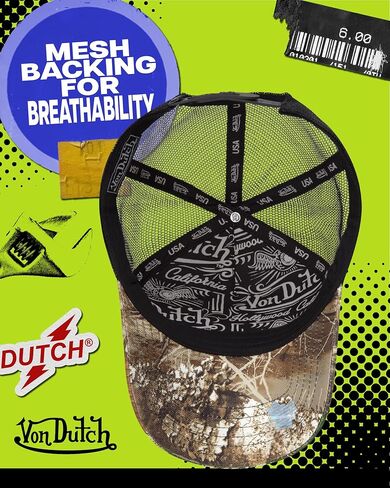 قبعة سائق الشاحنة Von Dutch للرجال والنساء - قبعة بيسبول قابلة للتعديل بحافة منحنية Realtree Camo للصيد للرجال والنساء in Kuwait