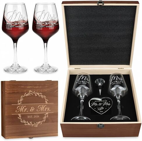 Wedding Gifts for Couples 2026 Mr and Mrs Engraved Wine Glasses Engagement Gift for Newlywed Bachelorette Bridal Shower Gifts for Bride and Groom Present for Bride To Be His and Hers in Saudi Arabia