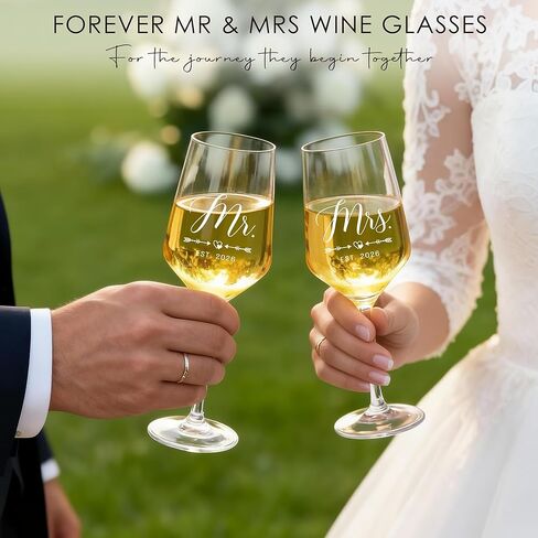 Wedding Gifts for Couples 2026 Mr and Mrs Engraved Wine Glasses Engagement Gift for Newlywed Bachelorette Bridal Shower Gifts for Bride and Groom Present for Bride To Be His and Hers in Saudi Arabia