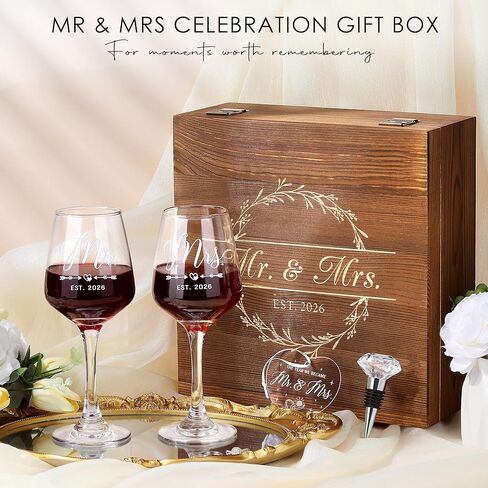 Wedding Gifts for Couples 2026 Mr and Mrs Engraved Wine Glasses Engagement Gift for Newlywed Bachelorette Bridal Shower Gifts for Bride and Groom Present for Bride To Be His and Hers in Saudi Arabia