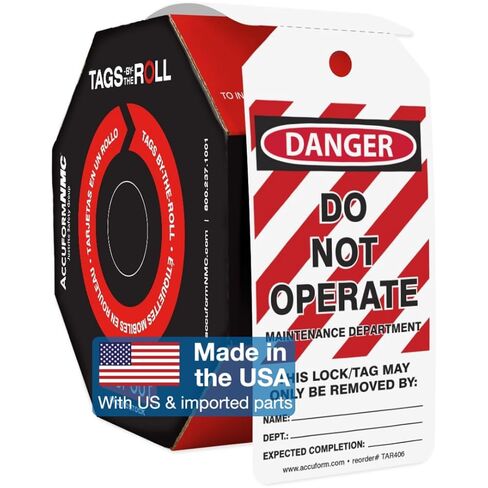 علامات القفل AccuformNMC 250 من The-Roll، خطر عدم تشغيل قسم الصيانة، علامات متوافقة مع OSHA مصنوعة في الولايات المتحدة، بطاقات PF مقاومة للماء، تقاوم التمزق، 6.25 بوصة × 3، TAR474 in Saudi Arabia