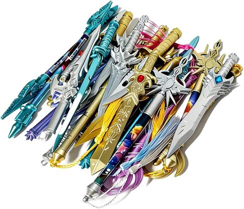 24 pcs Ancient Sword Pens Set Gel Ink Pens Set Fun Novelty Pens Plastic Gel Black Ink Pens for School Office Writing Christmas Birthday Party Presents (24 sowrd type) in Kuwait