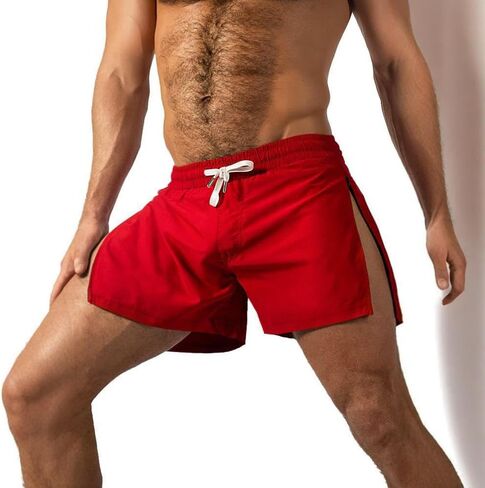 Men's Casual Shorts with Side Zipper, Elastic Waist Beach Shorts, Lightweight Quick Dry Bottoms, Beach Shorts for Summer Wear in Saudi Arabia