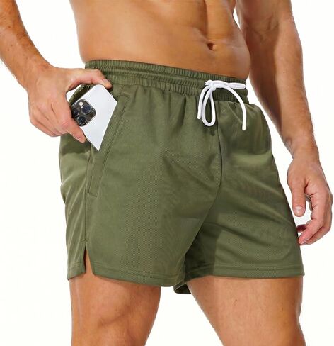 AIMPACT Mens Mesh Shorts with Zipper Pockets 3/5 Inch Running Gym Athletic Workout Jogging Shorts Lightweight Quick Dry in Saudi Arabia