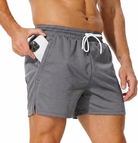 AIMPACT Mens Mesh Shorts with Zipper Pockets 3/5 Inch Running Gym Athletic Workout Jogging Shorts Lightweight Quick Dry in Saudi Arabia