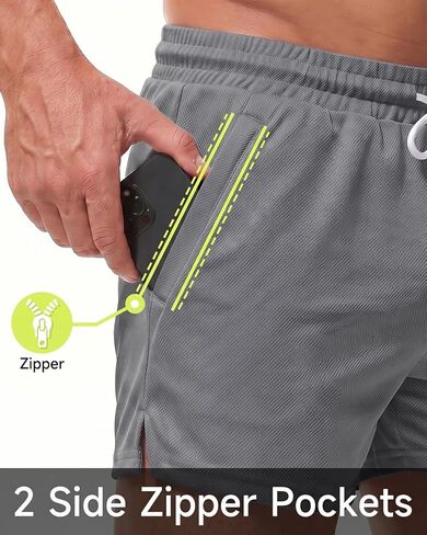 AIMPACT Mens Mesh Shorts with Zipper Pockets 3/5 Inch Running Gym Athletic Workout Jogging Shorts Lightweight Quick Dry in Saudi Arabia
